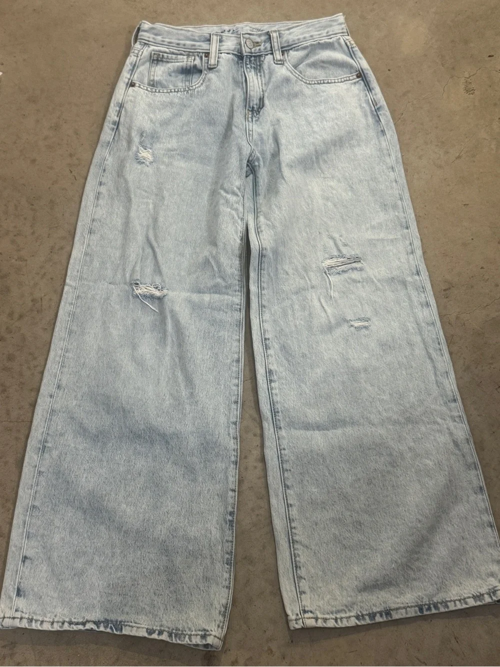 Light Wash Wide Leg Distressed Kid's Jeans